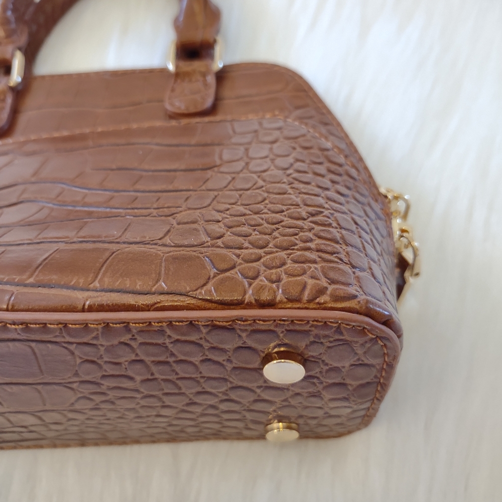 Madison West Tan Croc Print Small Cosmetic Bag - Picture 3 of 10